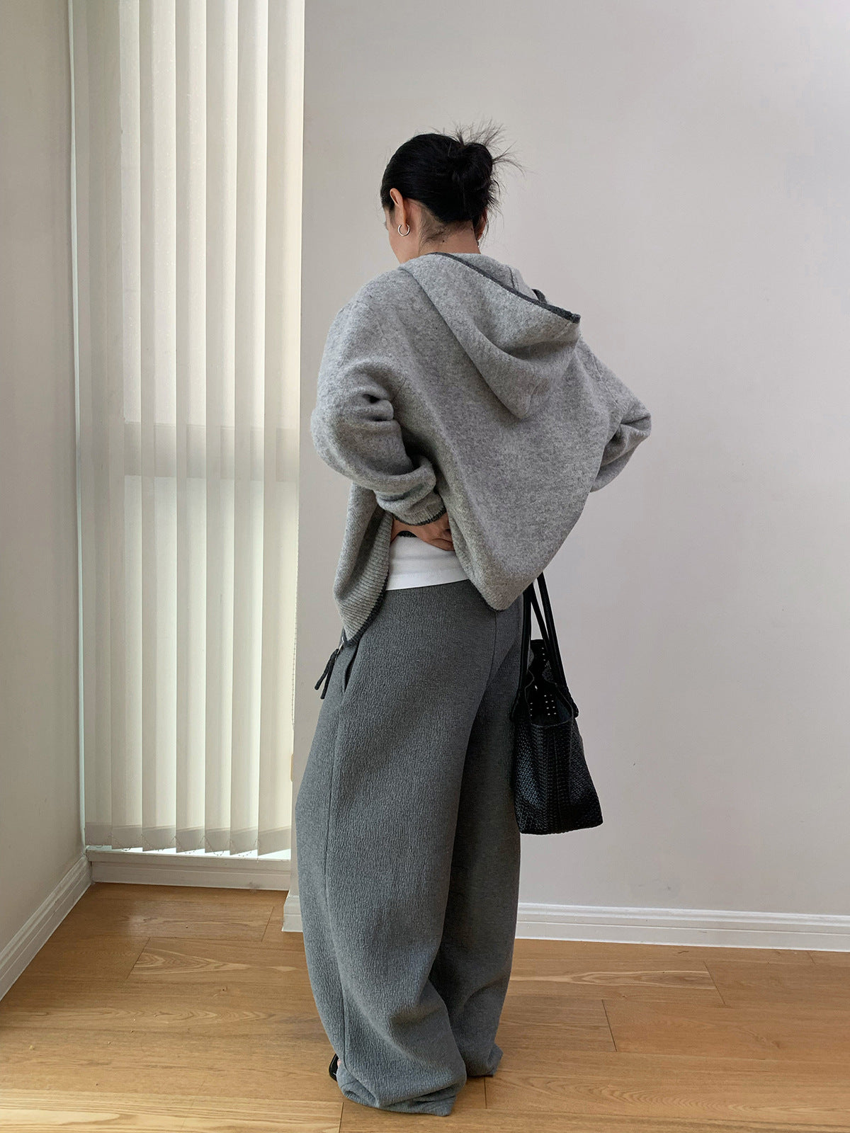 Drawstring Wide Leg Textured Sweatpants