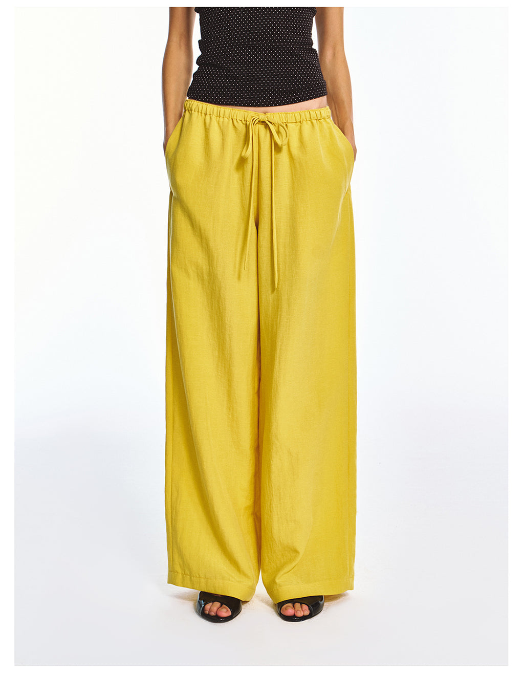 Solid Color Straight-leg Elastic Waist Casual Pants