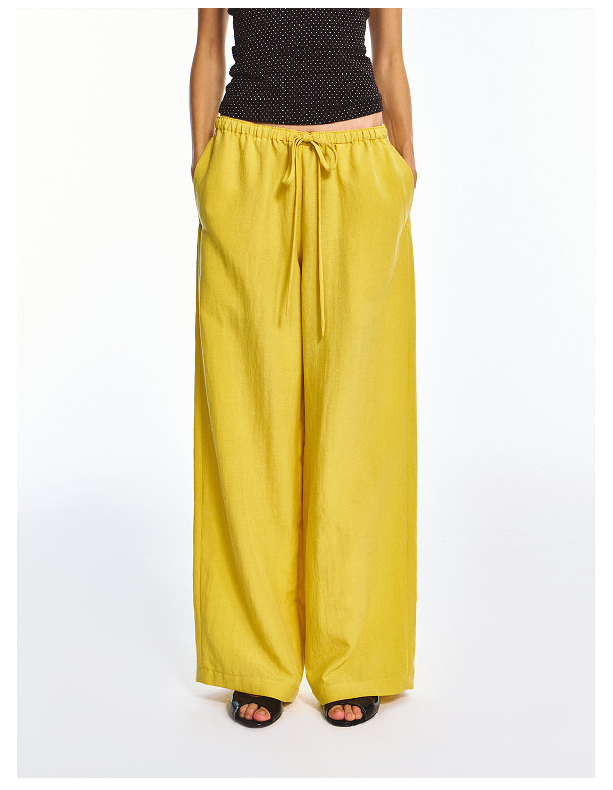 Solid Color Straight-leg Elastic Waist Casual Pants