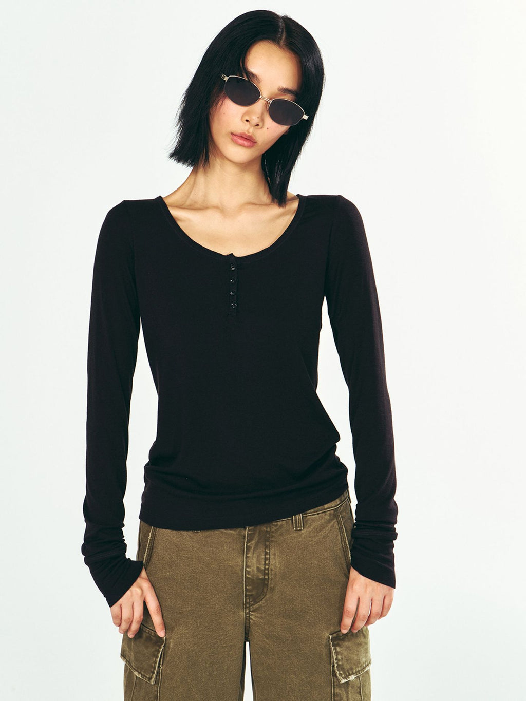 Skin-Friendly U-Neck Long Sleeve Shirt