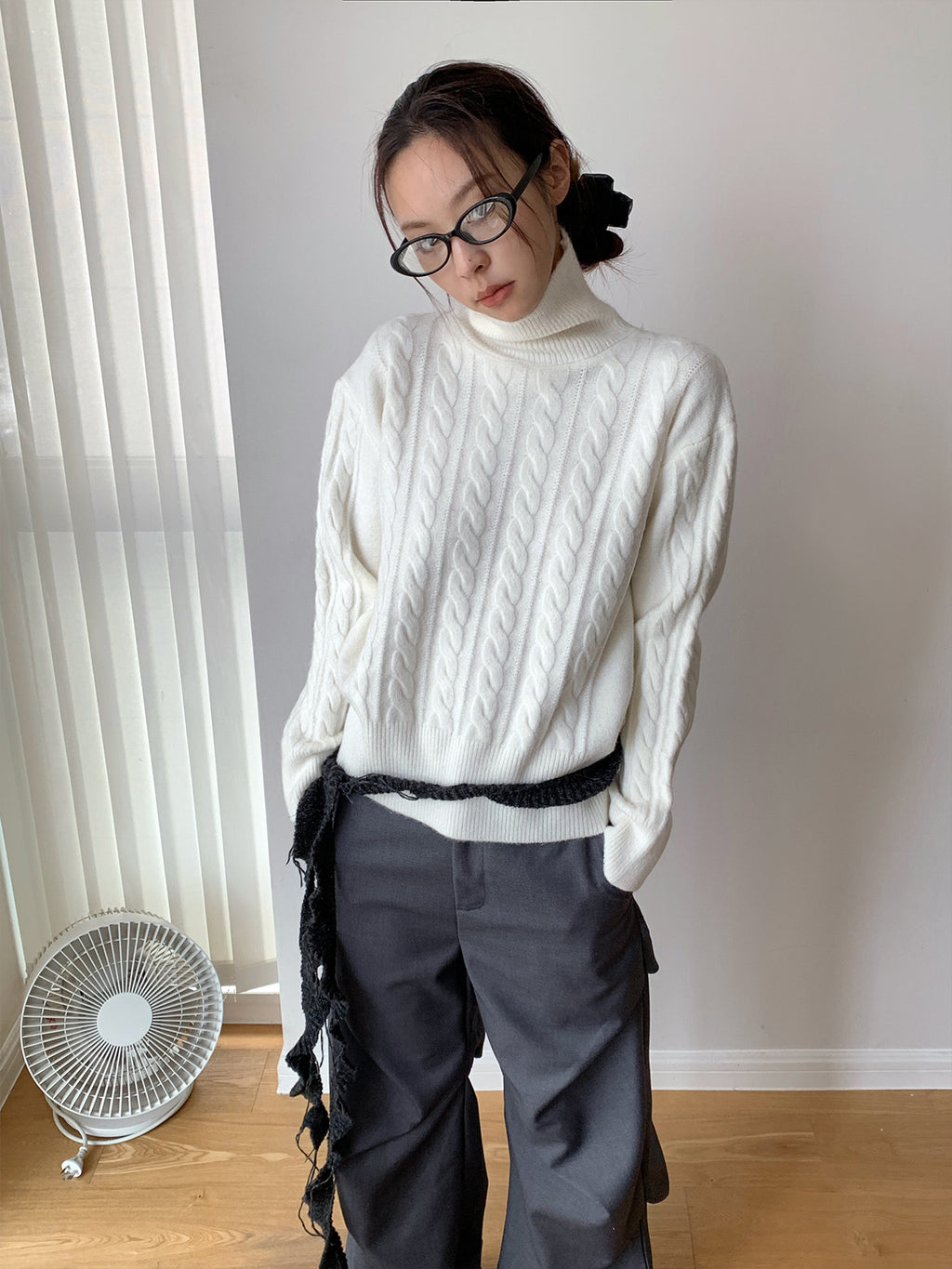 Dorothy White Korean Fashionable Jacquard Turtleneck Knit Sweater Lazy Versatile Pullover Knit Top