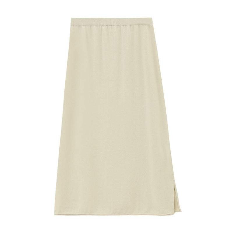 Straight Knit Midi Skirt with Side Slit