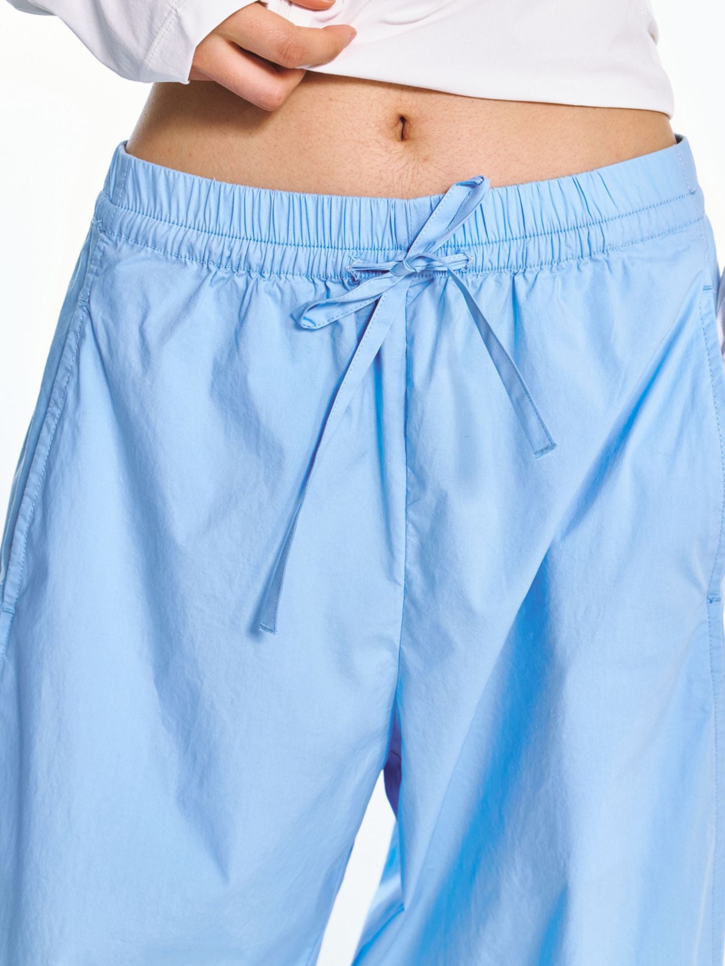 Cotton Drawstring Elastic Waist Baggy Wide-Leg Pants