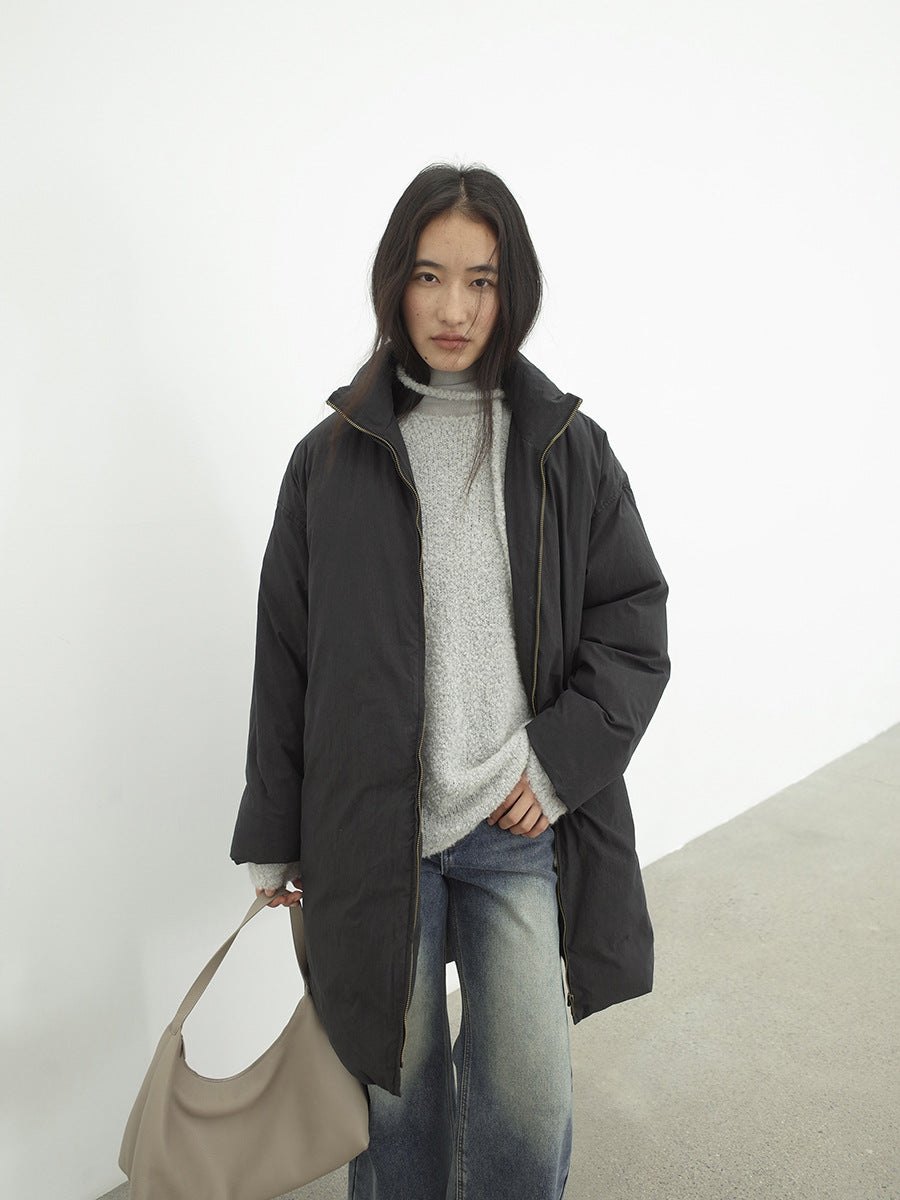 White Duck Down Warm-Locking Mid-Length Down Coat