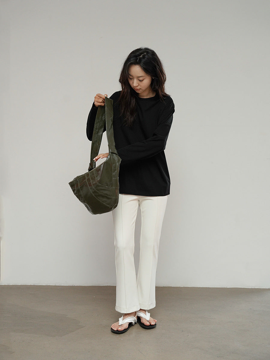 Elastic Waist Slim Flared Casual Pants