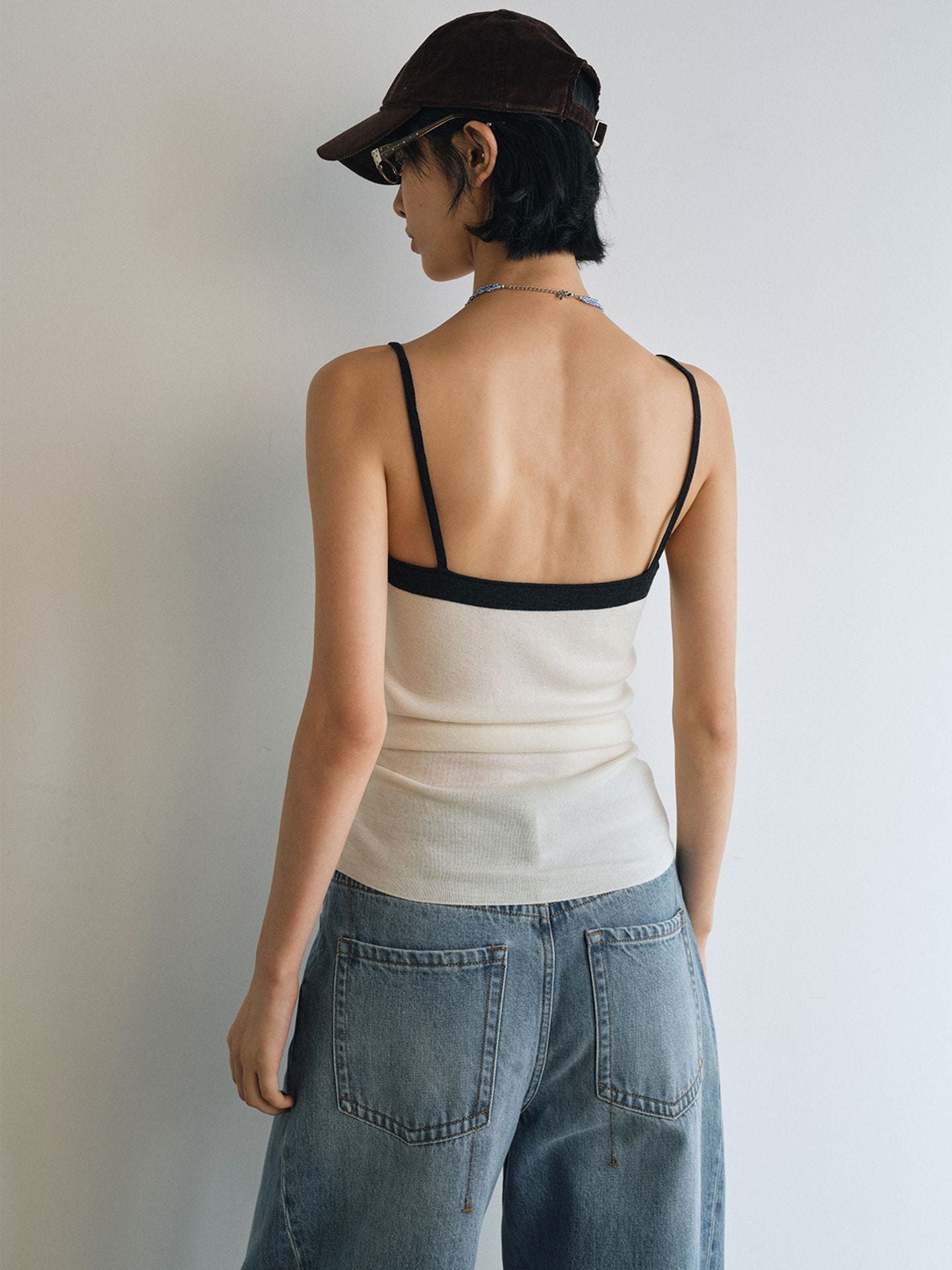 Comfortable Color-Block Slim Sleeveless Casual Wool Knit Camisole Top