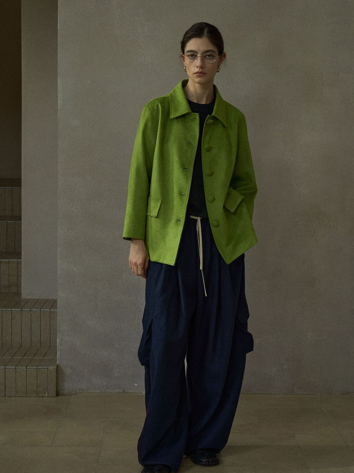 Minimalist Faux Suede Button-Up Jacket