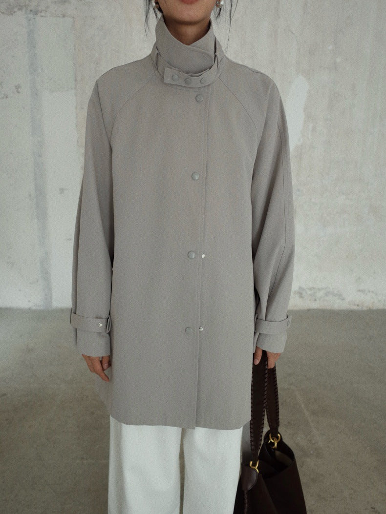 Stand-Up Collar Mid-Length Stylish Trench Coat