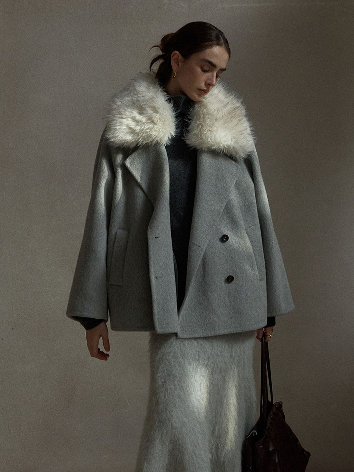 Merino Wool Large Collar Coat