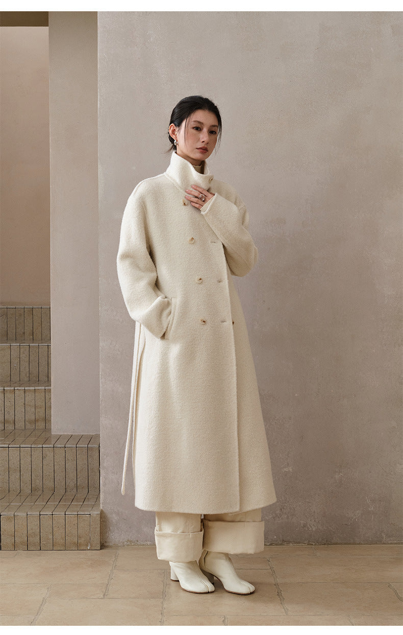 Double-Breasted Long Belt Double-Sided Alpaca Wool Cashmere Coat