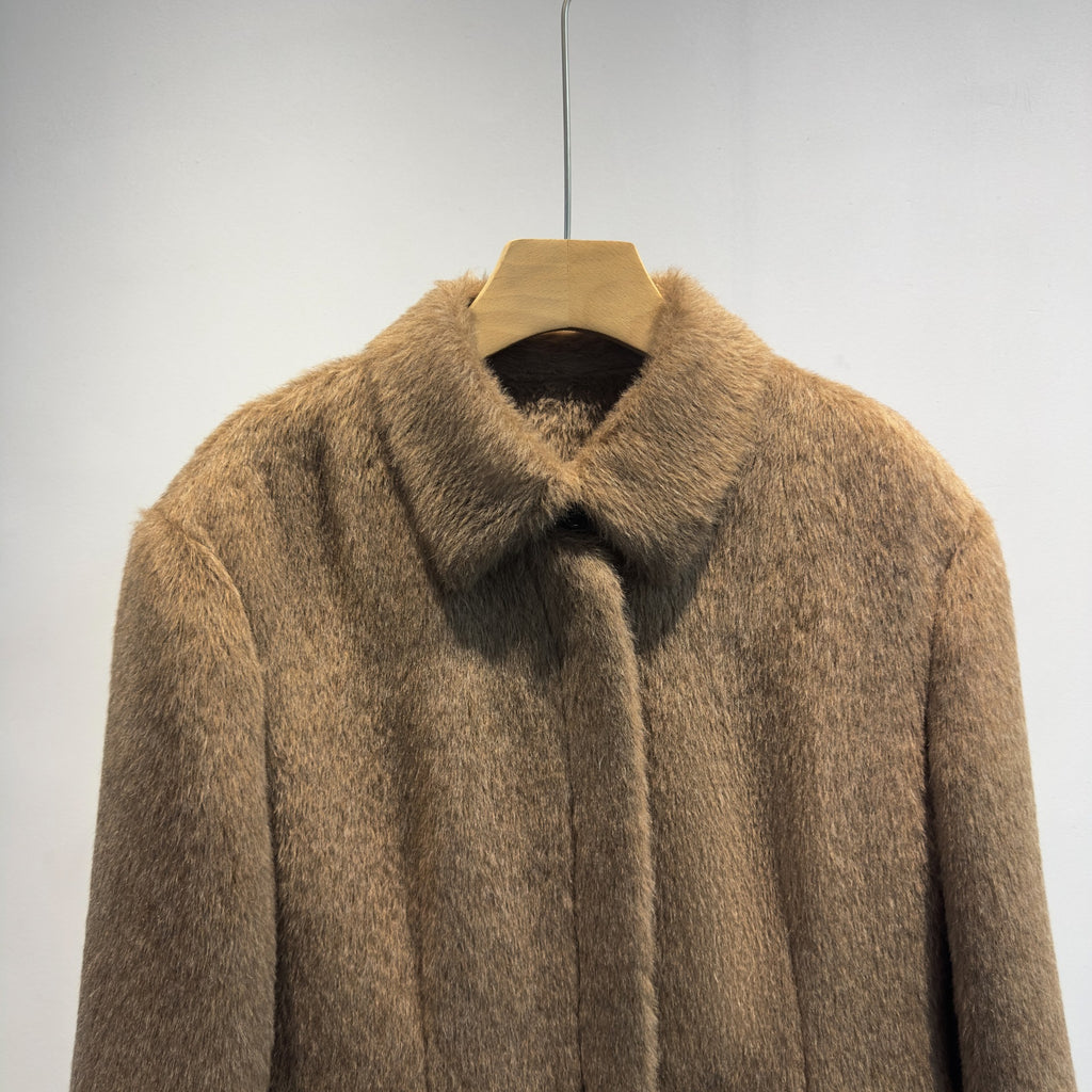 Suri Alpaca & Merino Wool Buttoned Shearling Long Coat