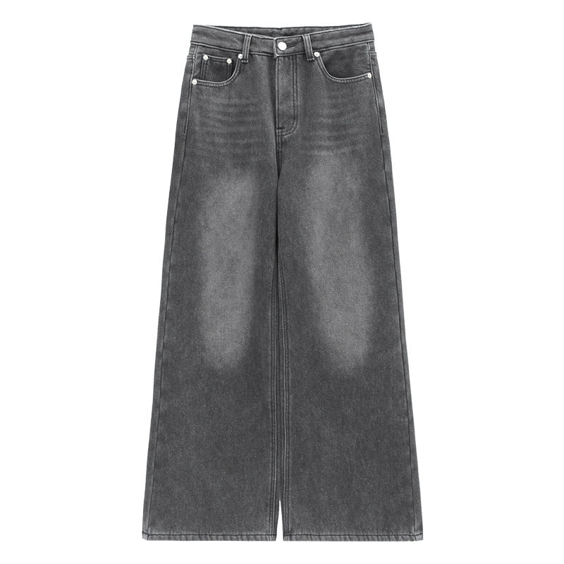 Washed High-Waist Straight-Leg Flared Jeans