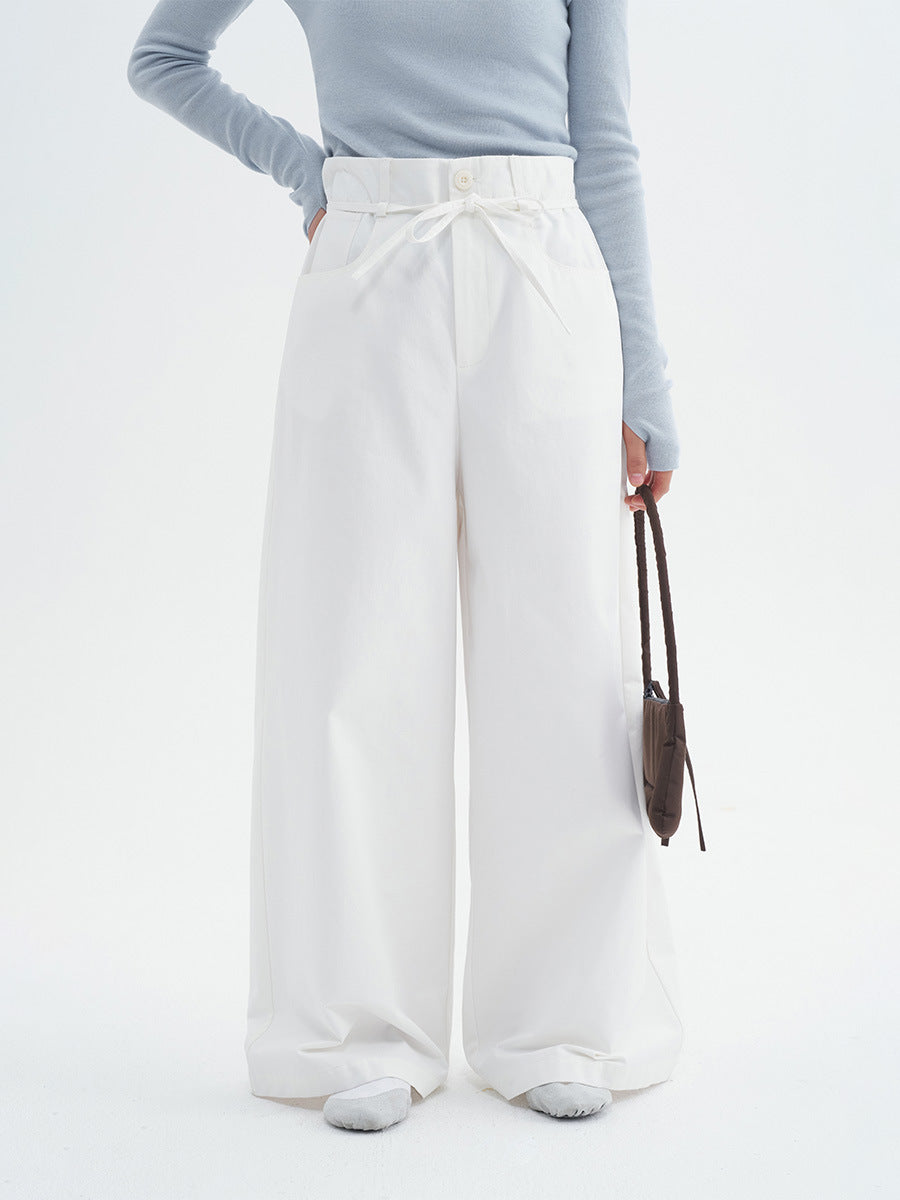 Wide-leg High-waist Solid Color Pants