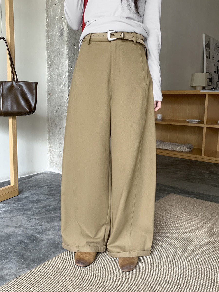 Elegant Combed Cotton Versatile Straight-Leg Pants