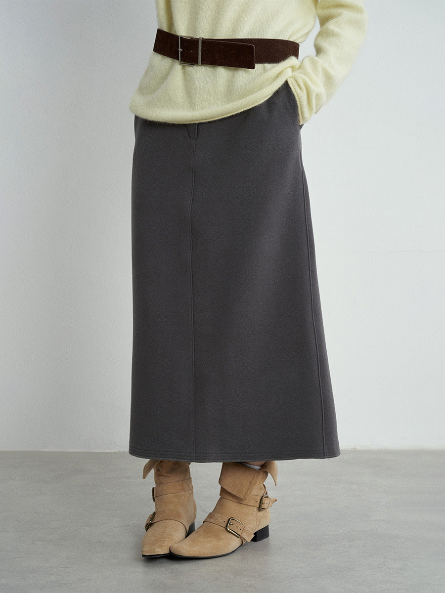 Back-Slit Smooth Maxi Skirt