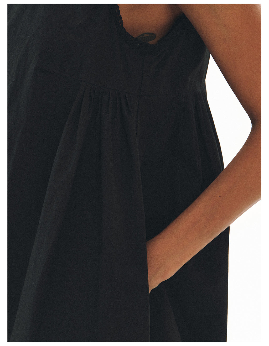 Square-Neck Vintage Style Cotton Lace Trim Dress