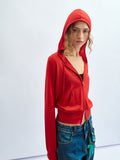 Fine Wool Slim Fit Long Sleeve Hooded Knit Zip-Up Cardigan Sweater