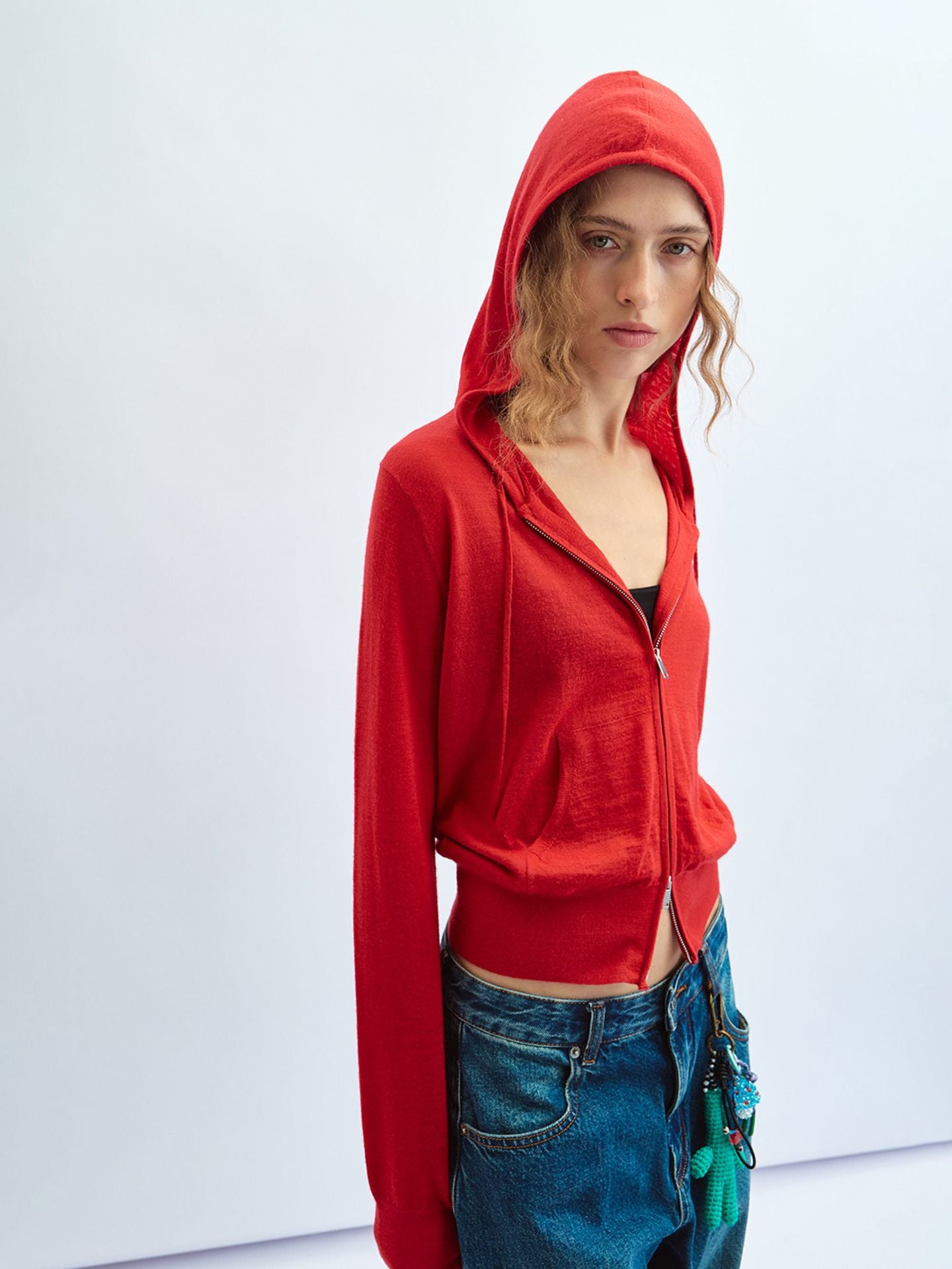 Fine Wool Slim Fit Long Sleeve Hooded Knit Zip-Up Cardigan Sweater