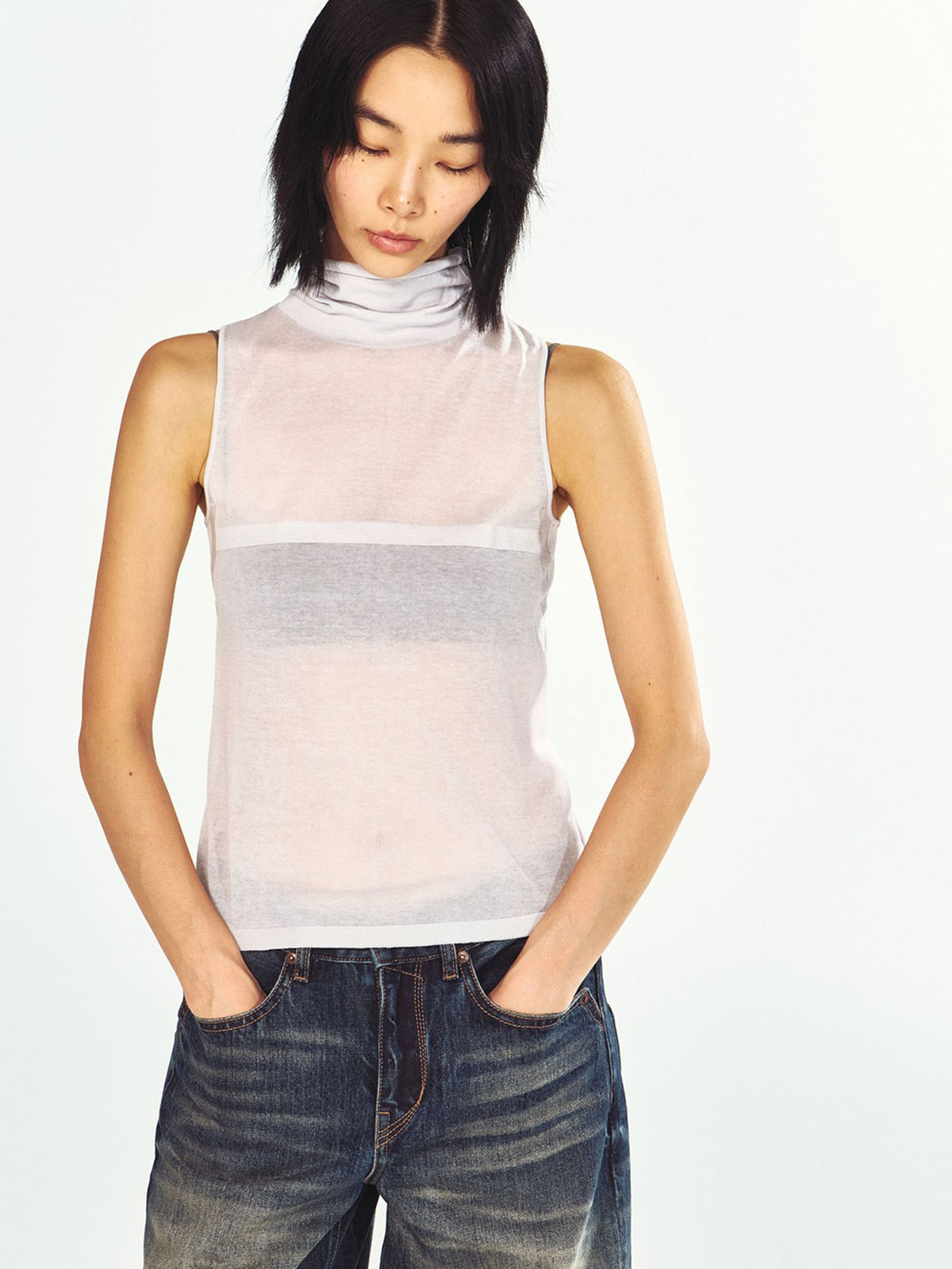 Slouch Turtleneck Sheer Tank Top