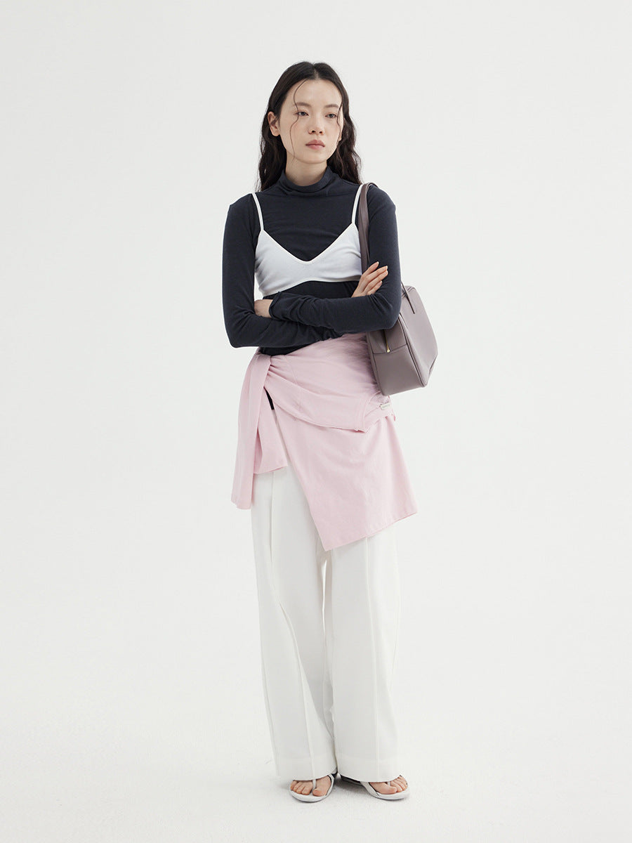 High Waist Double Pleated Straight Leg Tencel Trousers with Belt