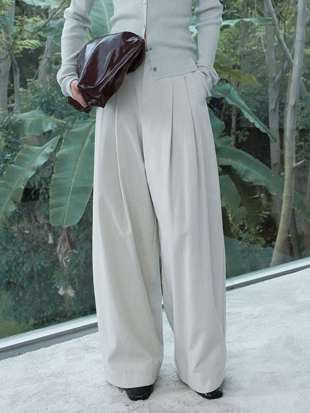 Pleated Drape Versatile Straight Leg Pants