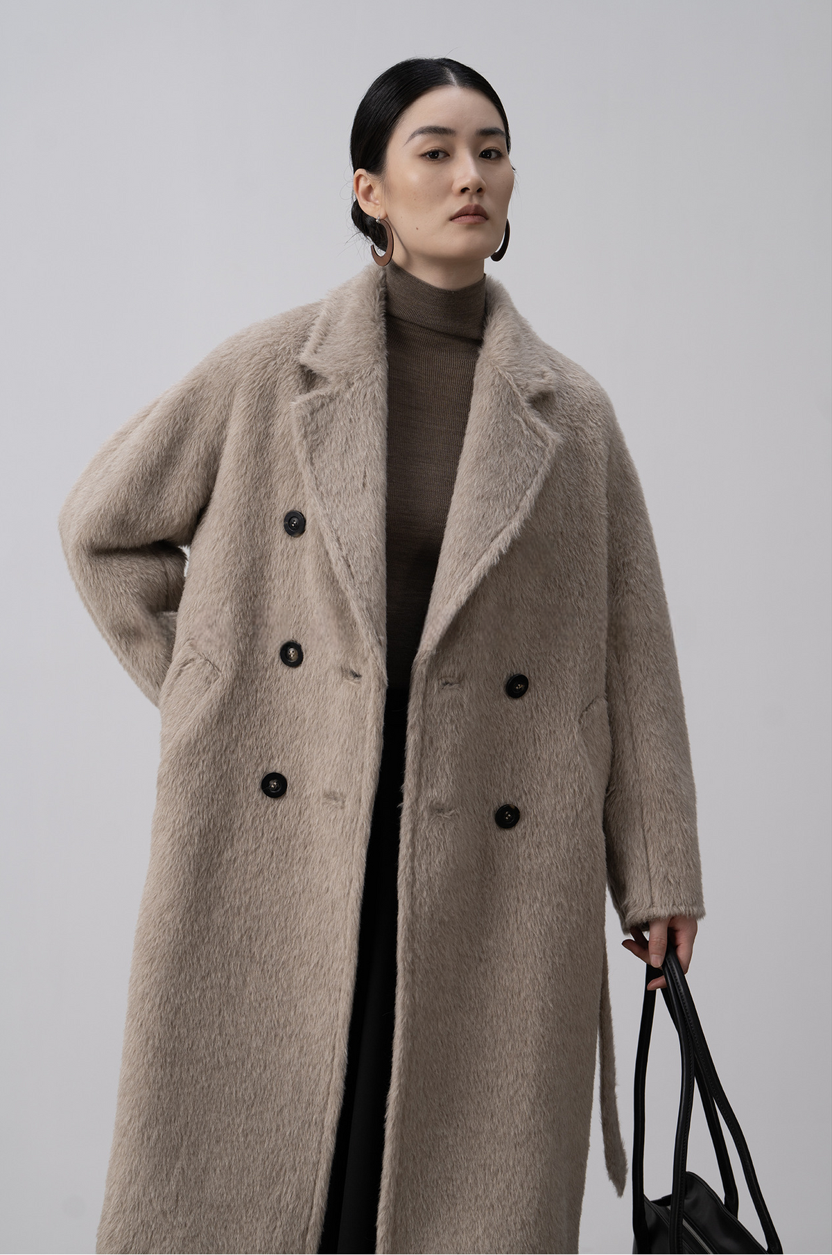 Merino Wool Fluffy Belted Long Coat