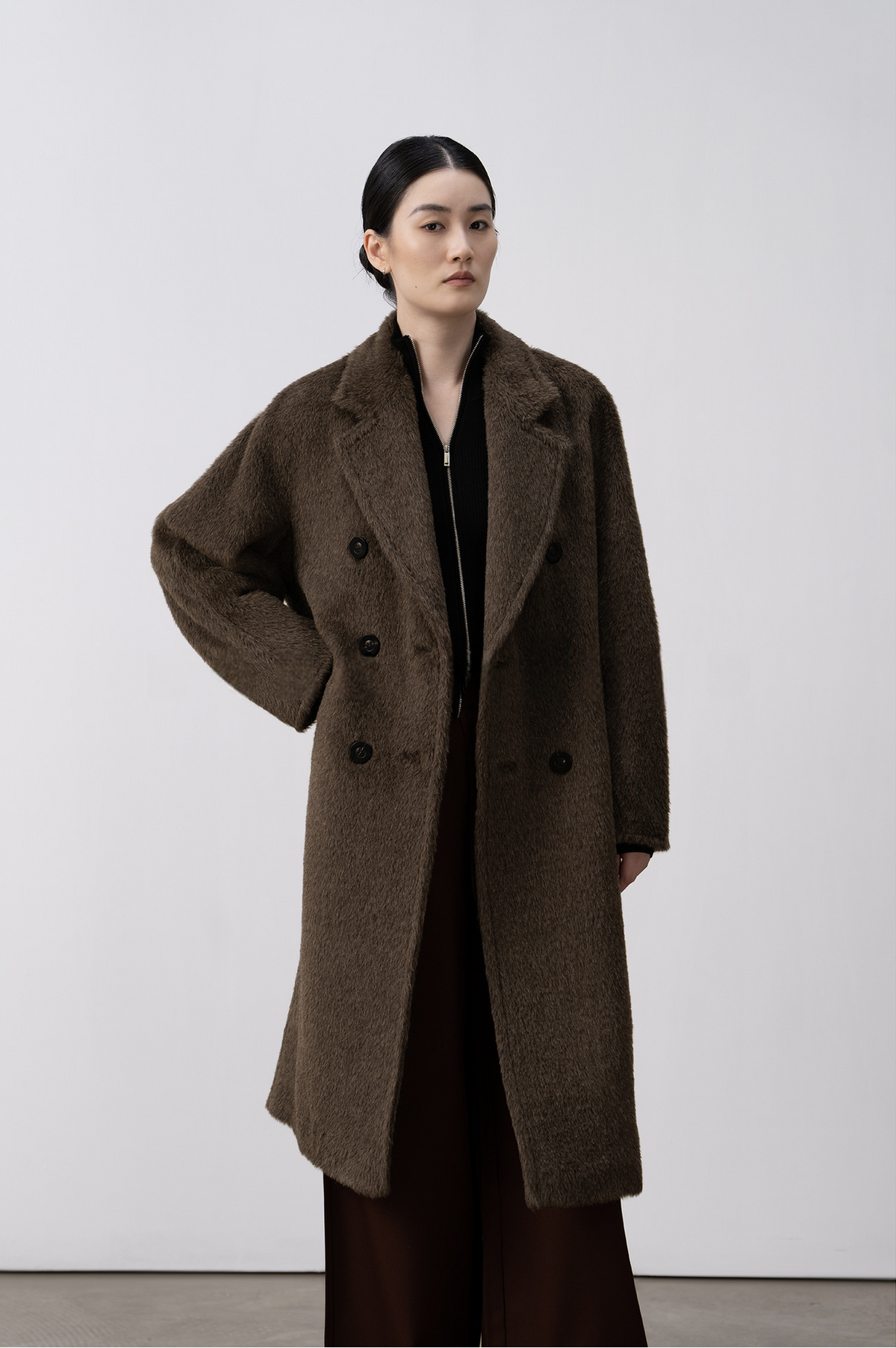 Merino Wool Fluffy Belted Long Coat
