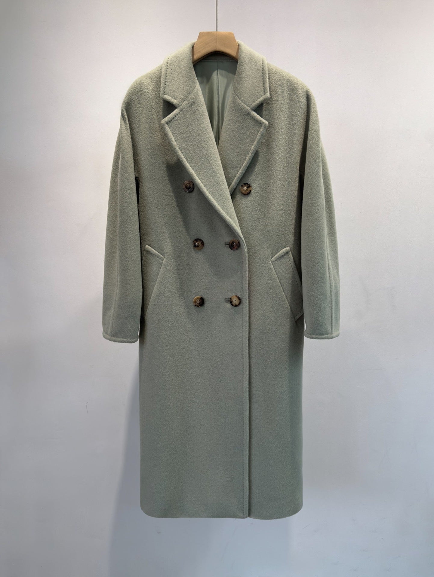 Double-Breasted Merino Wool & Cashmere Coat with Shearling Collar