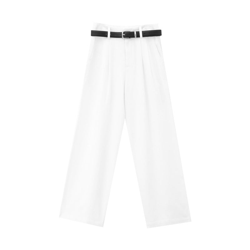 High-Waist Straight-Leg Dress Pants with Belt