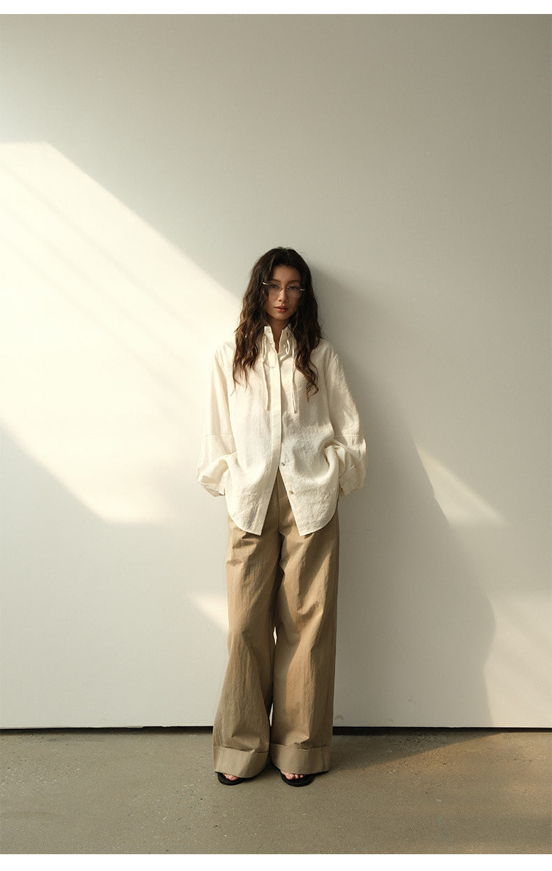 Long Rolled-Edge Straight-Leg Women's Pants