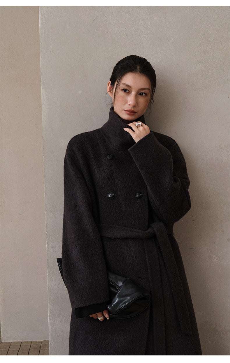 Double-Breasted Long Belt Double-Sided Alpaca Wool Cashmere Coat