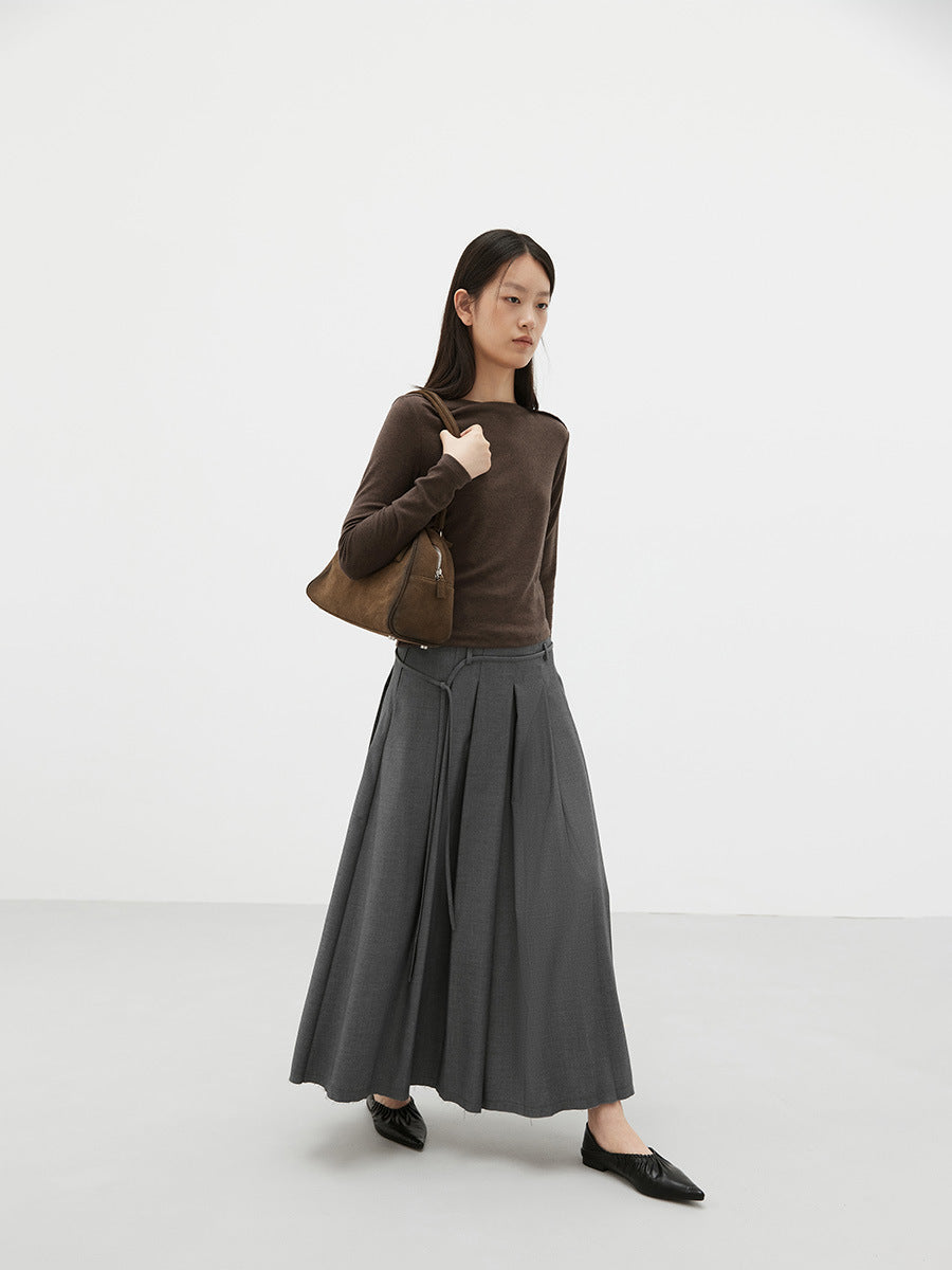A-Line Pleated Maxi Skirt