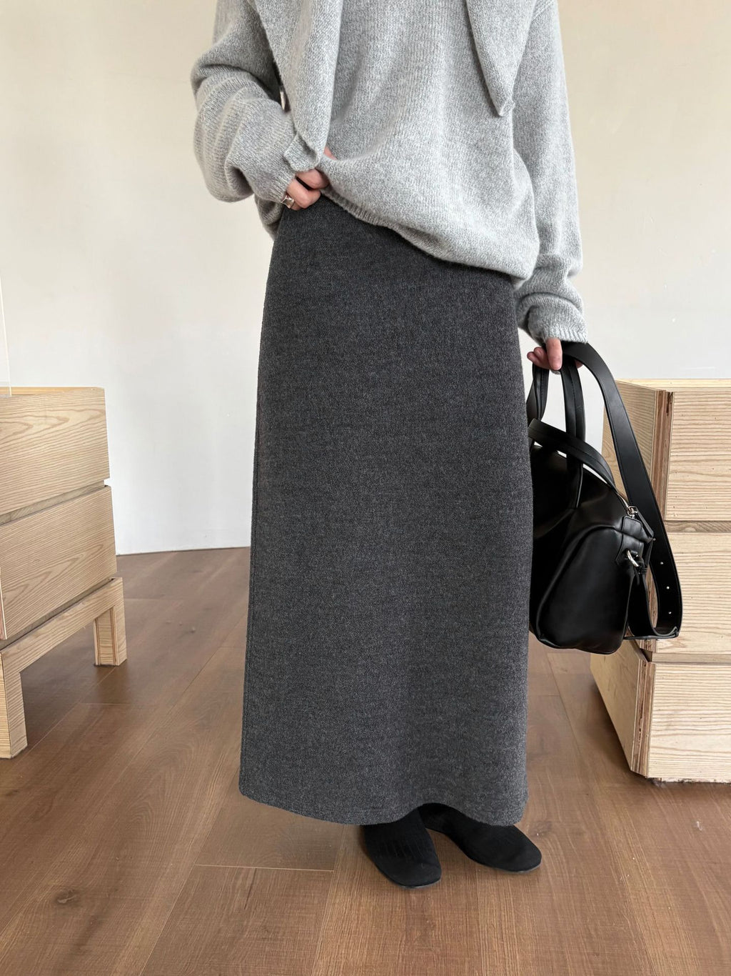 Wool Tweed A-line Maxi Skirt