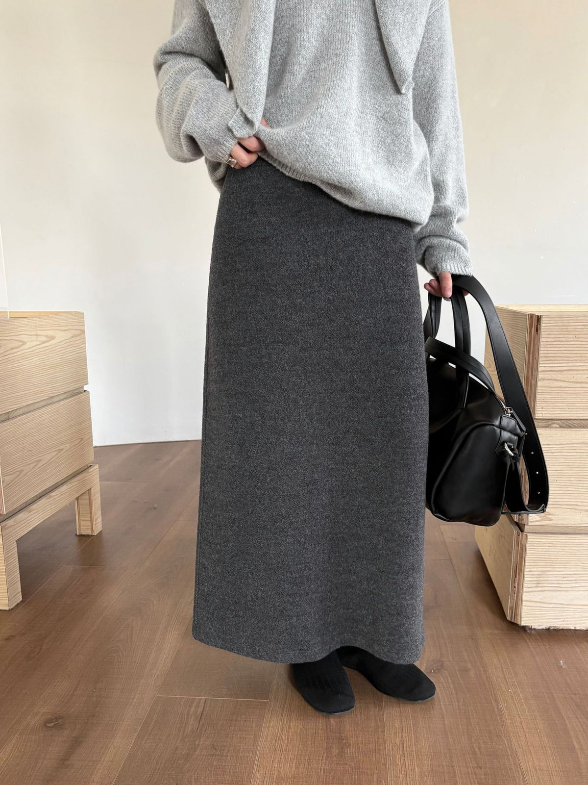 Wool Tweed A-line Maxi Skirt
