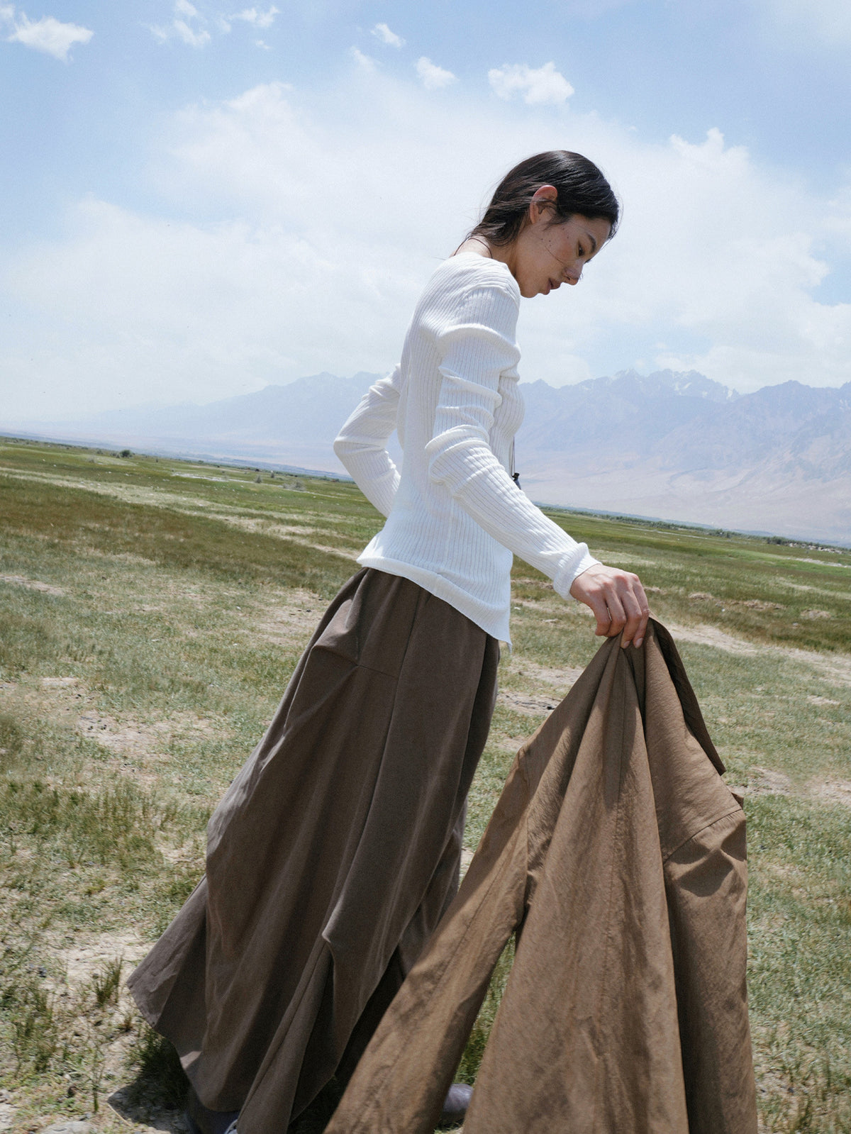 Asymmetrical Pleated Maxi Skirt