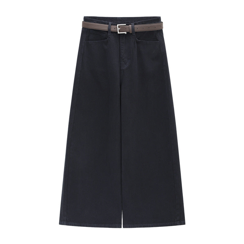 High-Waist Distressed Washed Wide-Leg Jeans