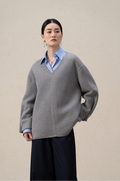 Merino Wool & Cashmere Double-Sided V-neck Coat