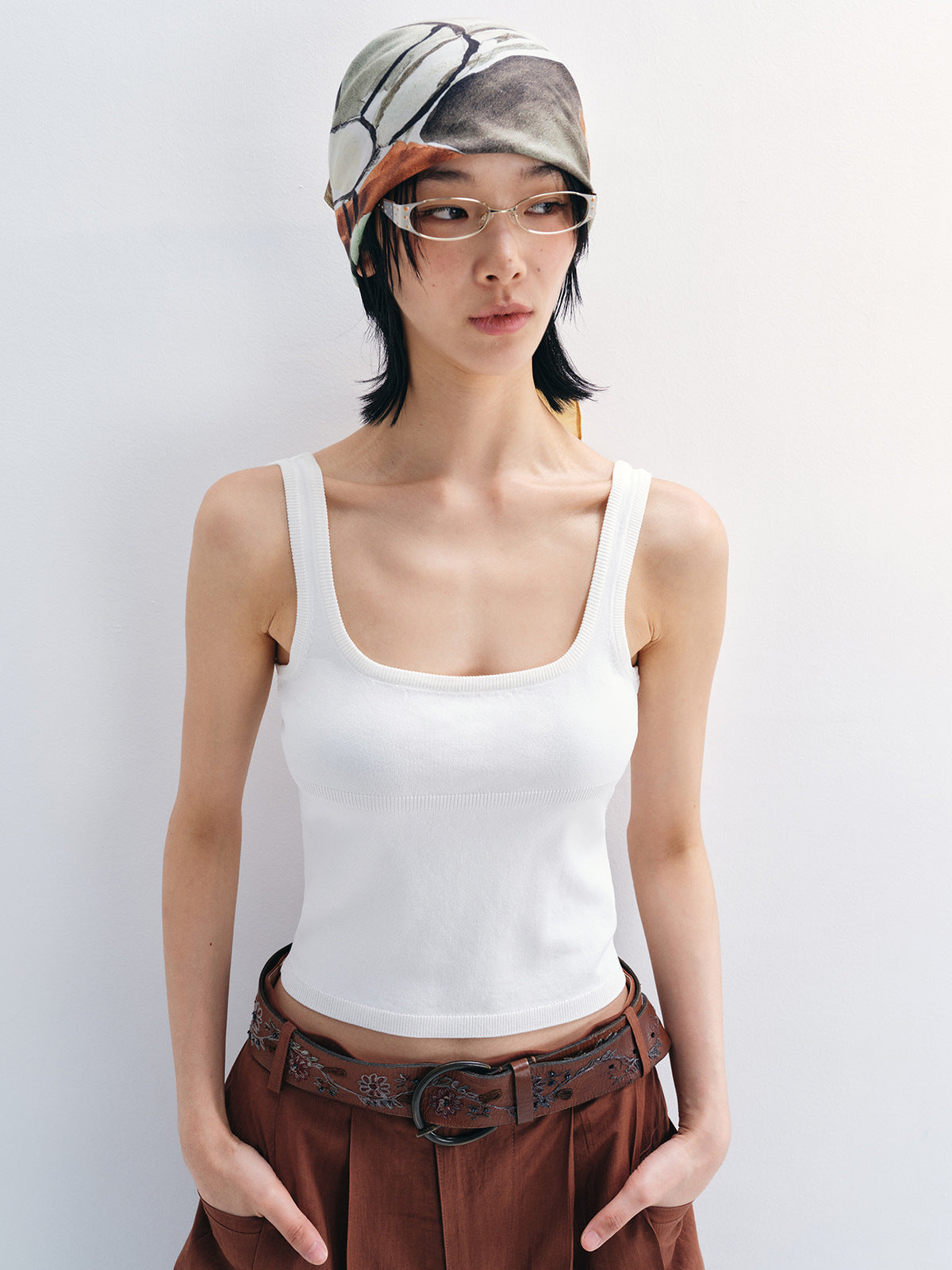 Knit Stretch Basic Square Neck Tank Top