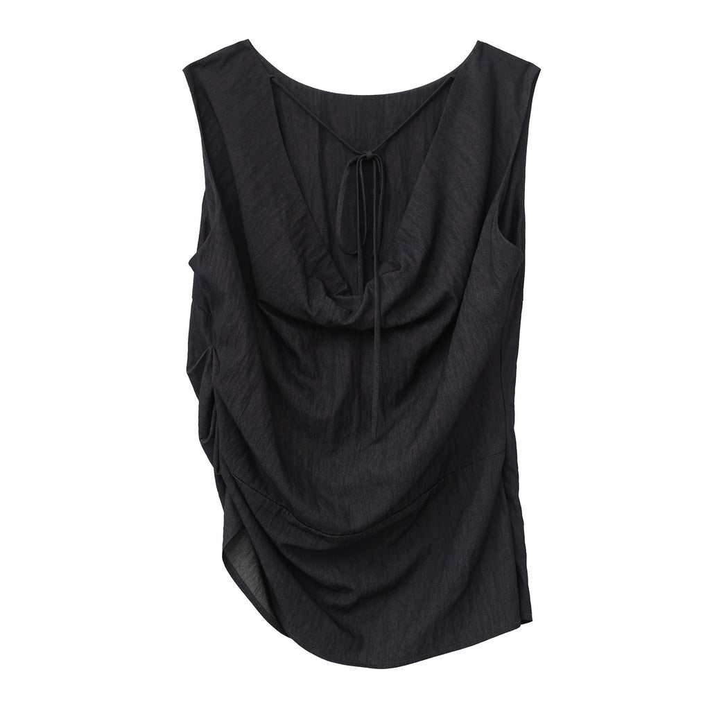 Crew Neck Sleeveless Hollow Back Side Ruched Tank Top