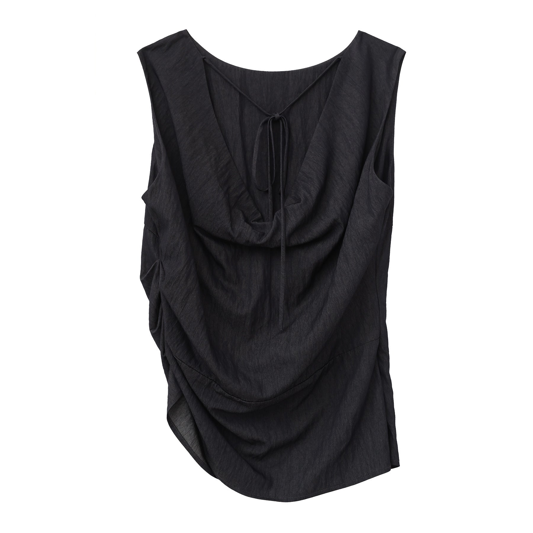 Crew Neck Sleeveless Hollow Back Side Ruched Tank Top