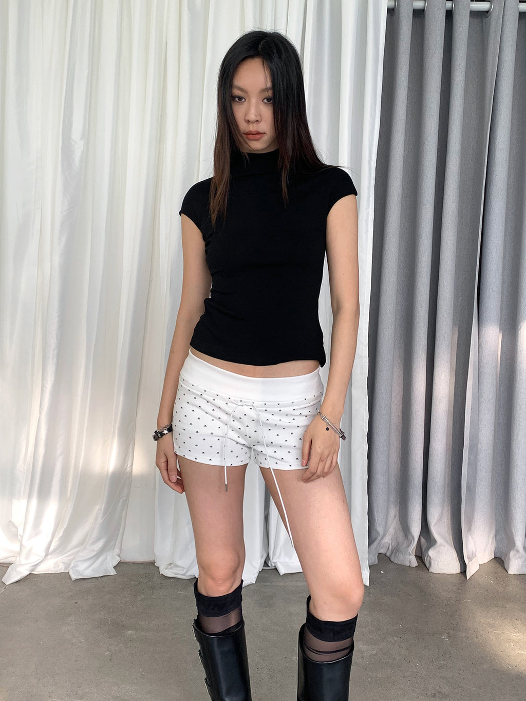 Cute Polka Dots Cotton Mini Sweat Shorts