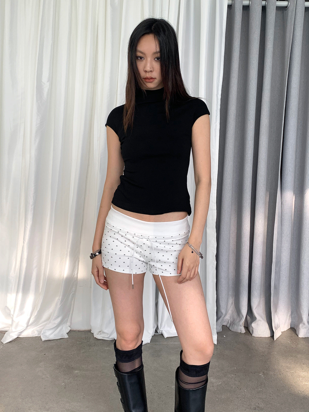 Cute Polka Dots Cotton Mini Sweat Shorts