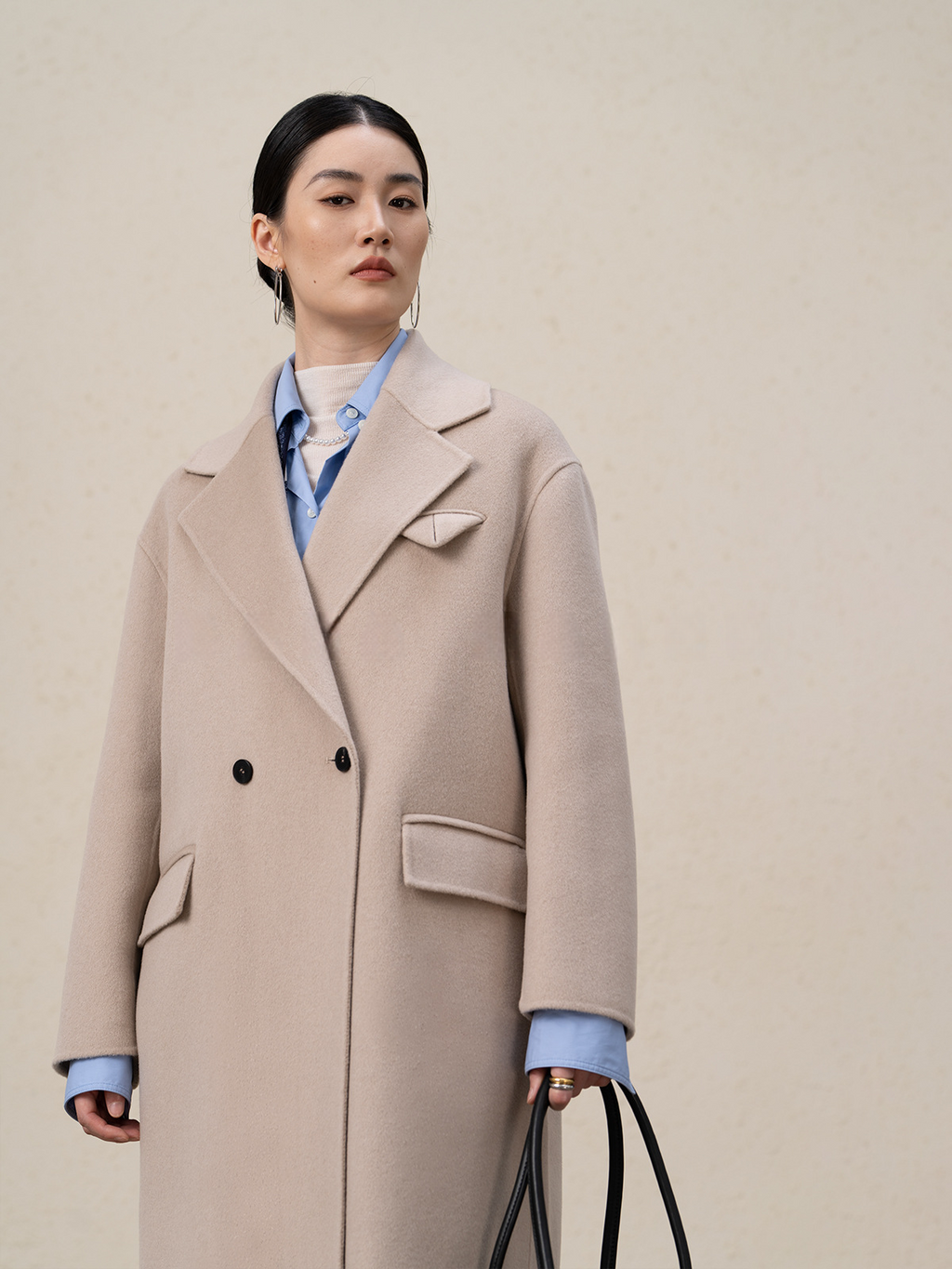 Double-breasted Merino Wool & Cashmere Long Coat