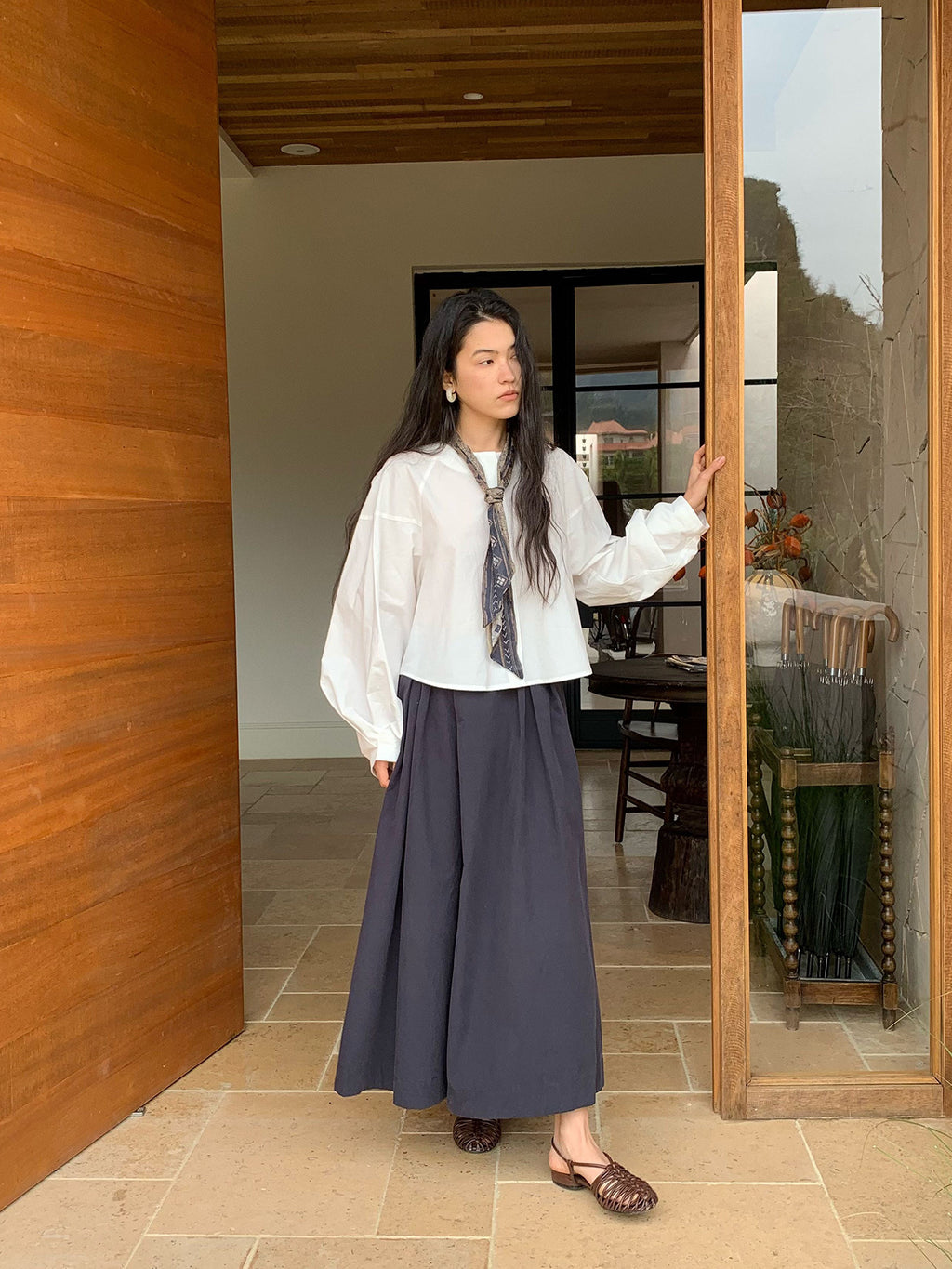 Cotton and Linen Mid-length A-Line Culottes Pants