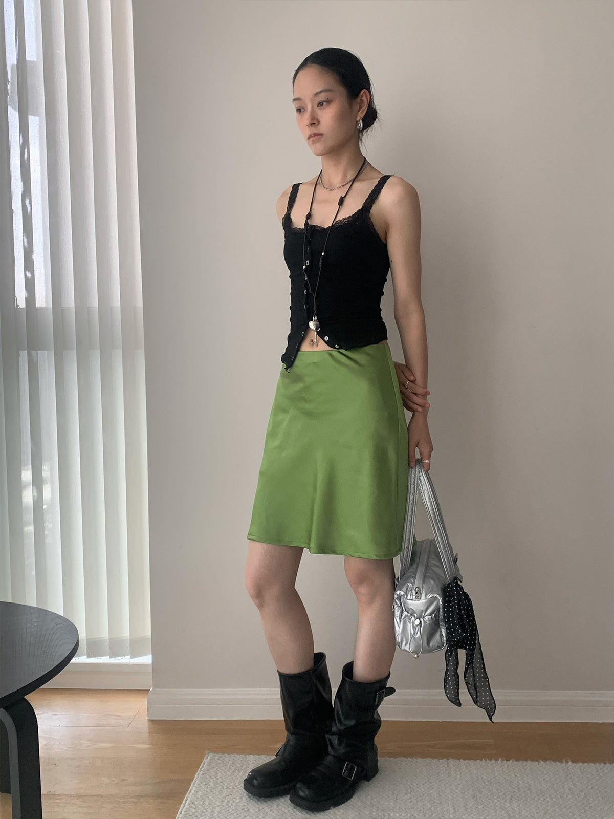 High Waist Bias Cut Minimalist Slip Midi Skirt