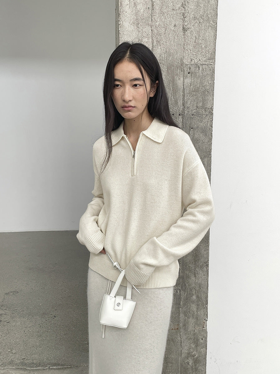 100% Wool Soft Half-Zipper Polo Sweater