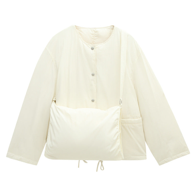 Minimal Collarless Padded Jacket with Crossbody Bag
