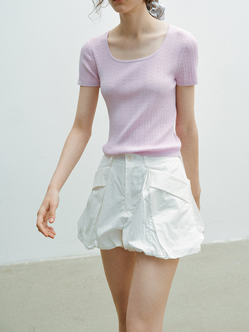 Delicate Mesh Lace Square Neck Slim Fit Knit Top