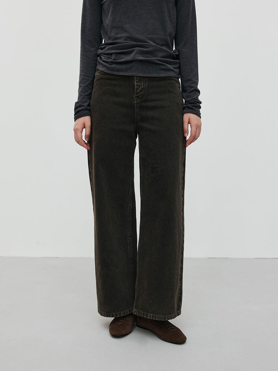 Minimalist Warm Straight Versatile Washed Jeans