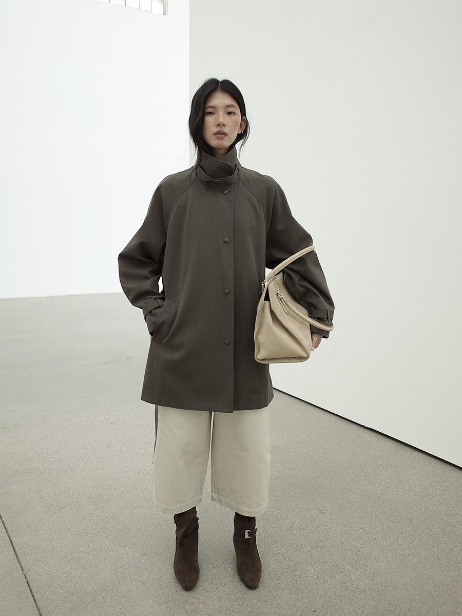 Stand-Up Collar Mid-Length Stylish Trench Coat